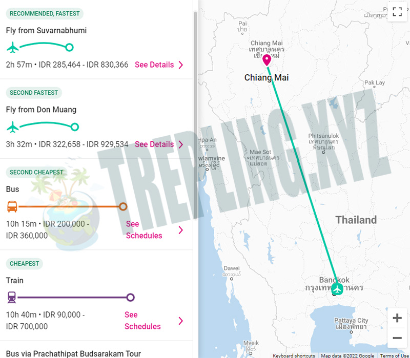 pilihan rute dan transportasi dari bangkok menuju chiangmai